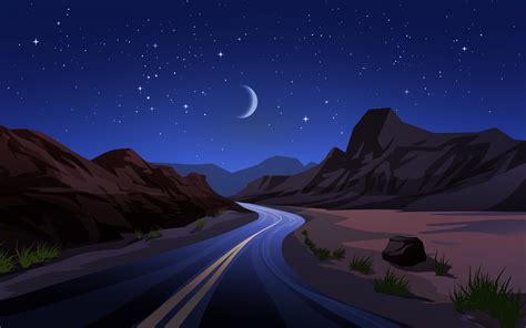 Desert night landscape illustration with road 9432510 Vector Art at Vecteezy