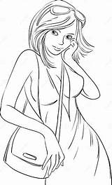 Whiteboard Drawing  Blond Woman In Red Dress Stock Vector sketch template