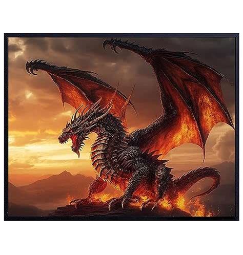 Amazon.com: Dragon Art Fantasy Wall Decor - Dragon Wall Art for Boys ...