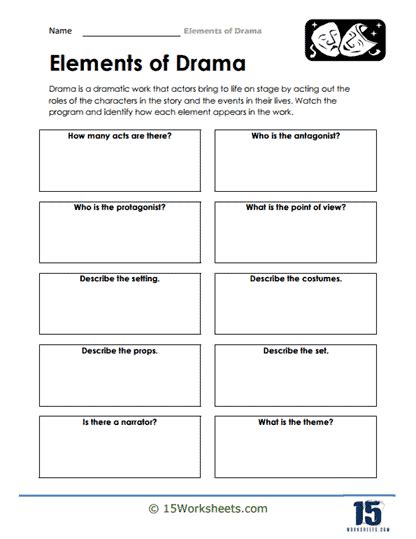 Elements of Drama Worksheets - 15 Worksheets.com