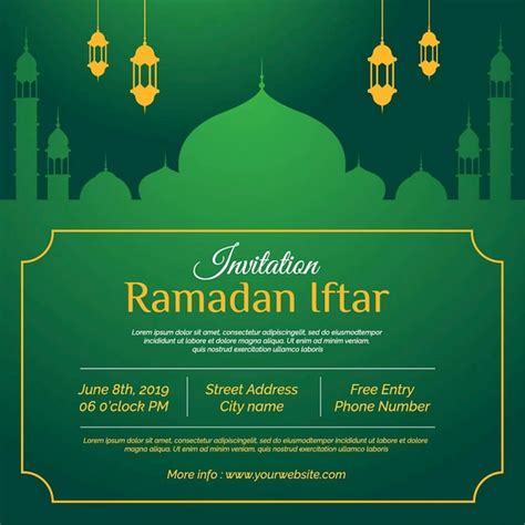 Premium Vector | Ramadan kareem iftar invitation design with lantern