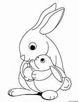 Children Rabbit With Mom Coloring Page Printable sketch template