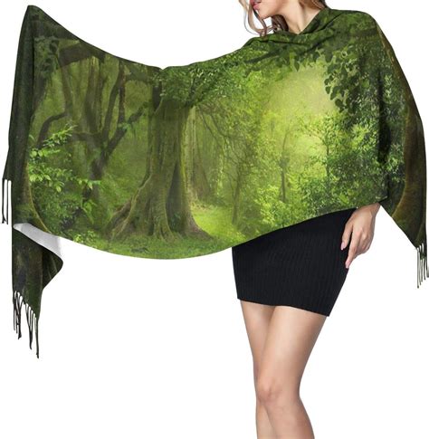 Green Virgin Forest Printed Cashmere Scarf,Large Soft Warm Shawl Wrap ...