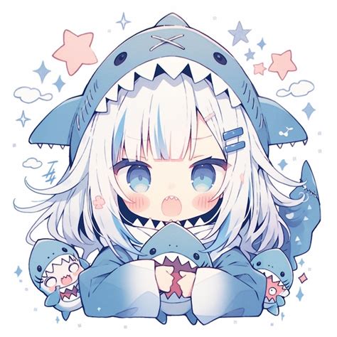 Premium AI Image | Anime girl with shark teeth holding a starfish and a shark generative ai