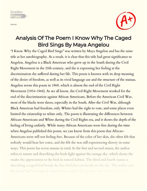 Analysis Of The Poem I Know Why The Caged Bird Sings By Maya Angelou ...