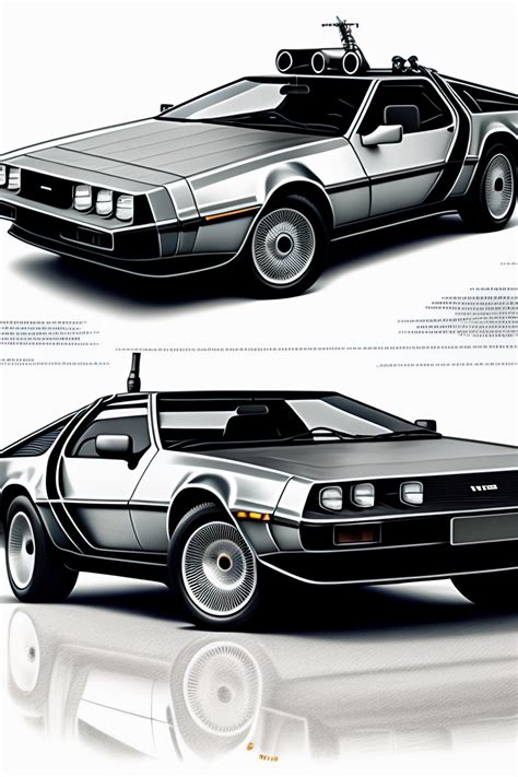 Lexica - Delorean time machine very detailed drawing blueprints