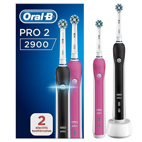 Oral-B Pro 2 2900 3D White Cross Action Electric Rechargeable Toothbrush Duo Pack Pink & Black ...