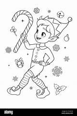 Cute Little Elf Dancing With Christmas Candy Cane Santas helper  sketch template