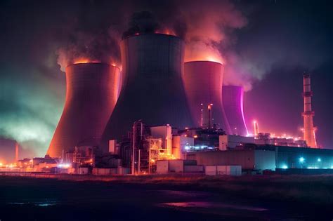 Premium AI Image | Fire at a nuclear power plant in neon colors Environmental disaster