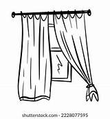Vector Illustration Window Curtains Coloring Stock Royalty Free  sketch template