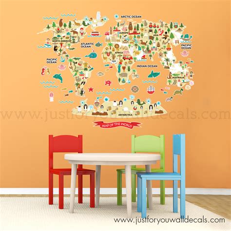 Map of World Wall Decal - Kids – Just For You Wall Decals, Removable Wallpaper, Wall Murals