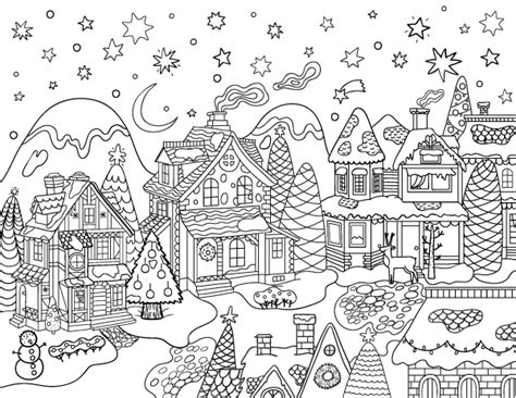 Christmas Village Adult Coloring Page