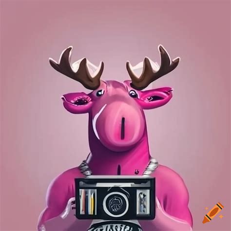 Pink moose filming mascot on Craiyon