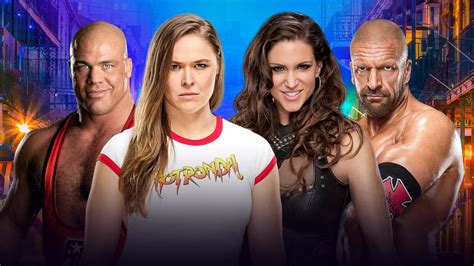 WWE WrestleMania 34: Kurt Angle and Ronda Rousey vs. Triple H and ...