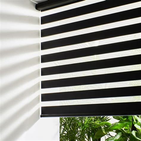 Persilux Cordless Zebra Blinds for Windows Free-Stop Roller Window Shades (35" W X 64" H, Black ...