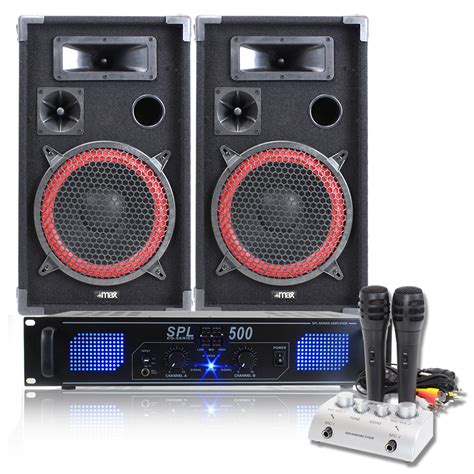 2x MAX 10" Speakers + Amplifier + Karaoke Mixer + DJ Microphones System ...