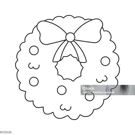 Wreath Christmas Tree Bow Bells Line Doodle Stock Illustration ...