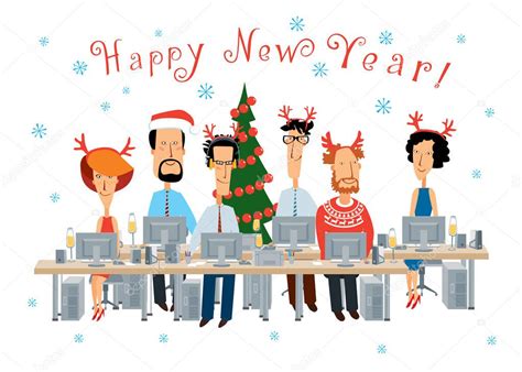 Happy New Year Cheerful Colleagues Office Work Celebrate Vector Full — Stock Vector © kev4637 ...