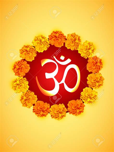 an om shan symbol with flowers around it on a yellow background stock photo - 9197