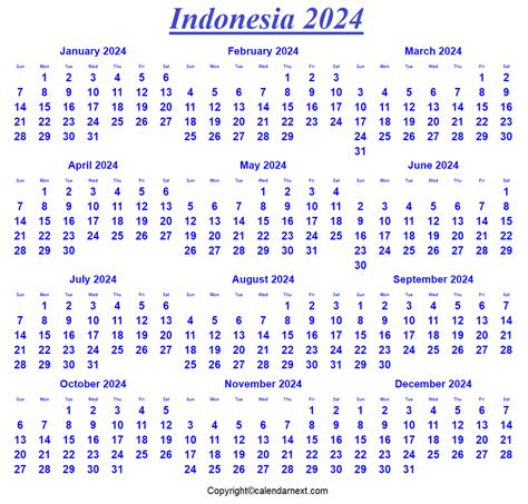 Printable Indonesia 2024 Calendar | Calendar Next