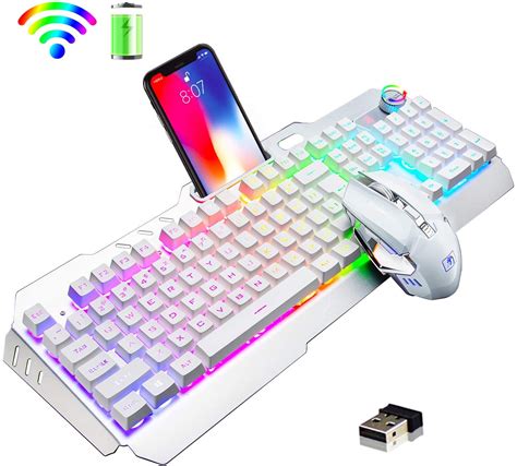 Wireless Gaming Keyboard and Mouse Combo, Rainbow LED Backlit Rechargeable PC Gaming Keyboard ...