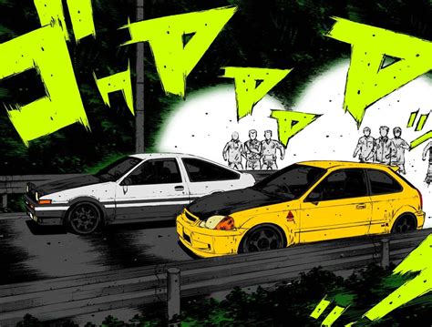 Download Toyota AE86 With Honda Civic Type R Initial D Background | Wallpapers.com