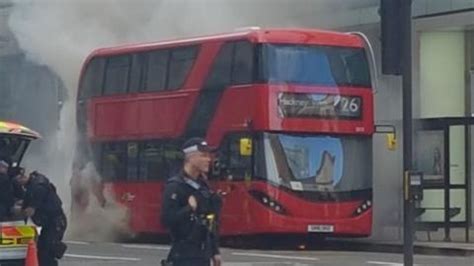 Double-decker bus catches fire near Liverpool Street station - BBC News