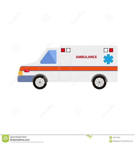 Vector Flat Cartoon Emergency Ambulance Car Stock Vector - Illustration of safety, help: 102017081