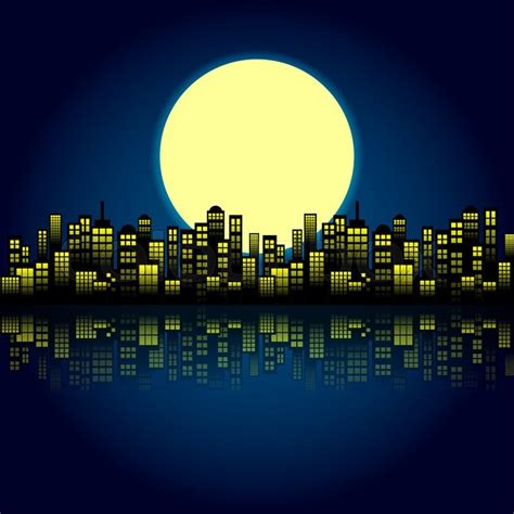 Style Cartoon Night City Skyline ... | Stock vector | Colourbox