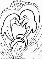 Dolphin two dolphins In A Heart  Animals Adult Coloring Pages sketch template