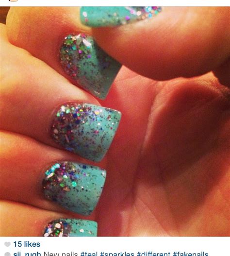 Teal glitter nails ! | My nails, Nails