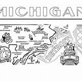 Coloring Michigan Pages State Map Outline Printables Flag Usa Symbols  sketch template