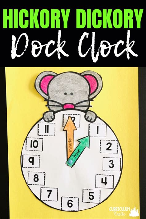 a close up of a clock with the words hickory dickory on it and an arrow pointing