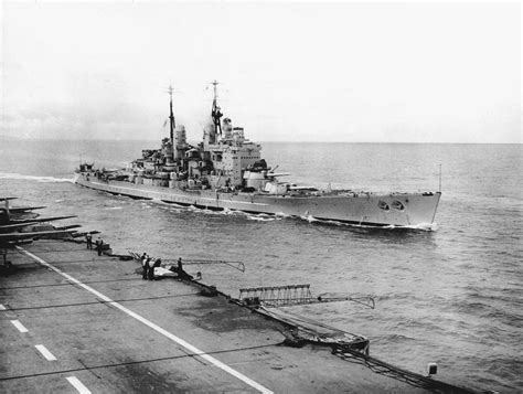 The Royal Navy battleship HMS Vanguard (23) underway at sea ...