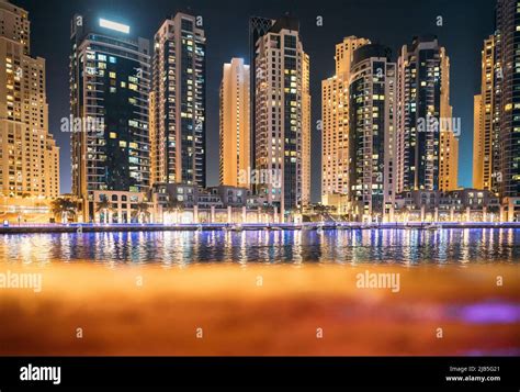 Beautiful Night view of Skyline Dubai Marina. Dubai Marina Towers ...