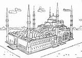 Four Minaret Mosque Coloring Page » Turkau sketch template