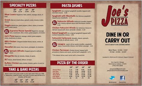 Joe's Pizza: Menu Design | Joe's pizza, Pizza special, Greek olives