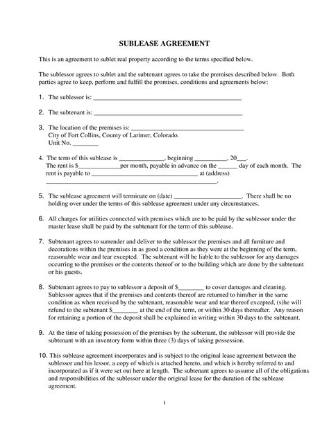 Sublease Agreement Form Template In Pdf