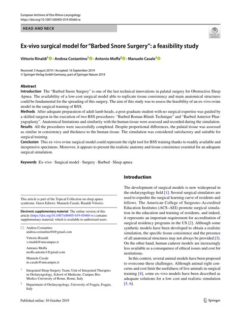 (PDF) Ex-vivo surgical model for "Barbed Snore Surgery": a feasibility study