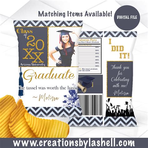 Graduation Chip Bags Digital File Blue and Gold Graduation Chip Bag Printable Custom Graduation ...