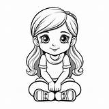 Premium Vector  Happy sitting Girl Isolated coloring Page sketch template