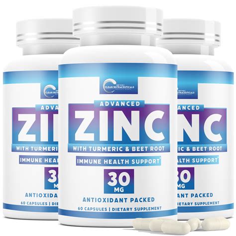 Zinc 30mg [Triple Potency] Supplement - Immune Support System from Natural Zinc Oxide, Turmeric ...