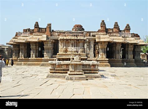 Stone chariot and dance area Kalyan Mandapa. Vittala temple complex. Hampi, Karnataka, INDIA ...