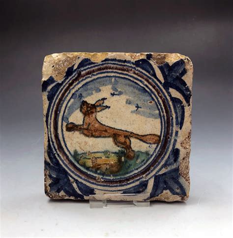 17th century London delftware polychrome decorated pottery tile - John Howard