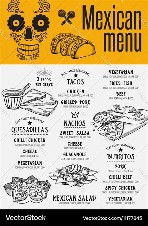 Menu mexican restaurant template placemat Vector Image