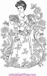Art Nouveau  Detailed Fashions To Colour sketch template