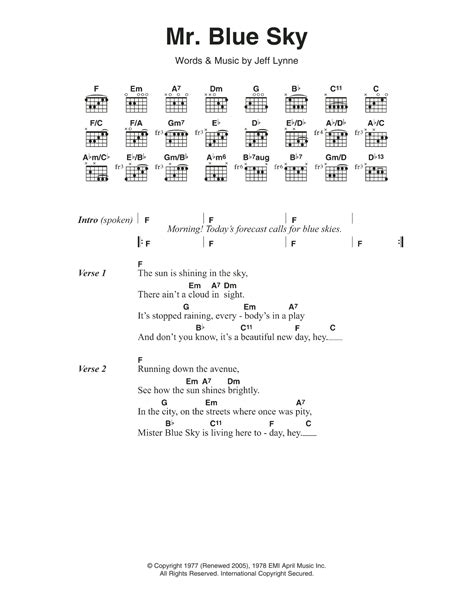 Mr. Blue Sky by Electric Light Orchestra - Guitar Chords/Lyrics - Guitar Instructor