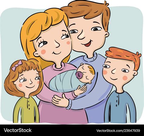 Happy family with three children Royalty Free Vector Image