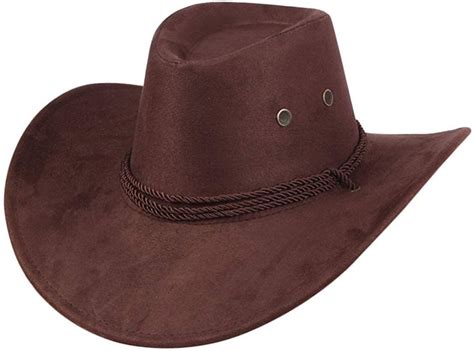 UwantC Mens Faux Felt Western Cowboy Hat Fedora Outdoor Wide Brim Hat with Strap | Western ...