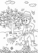 Coloring Leaves Raking Clip Clipart Pages Fall Autumn Rake Cliparts Man  sketch template